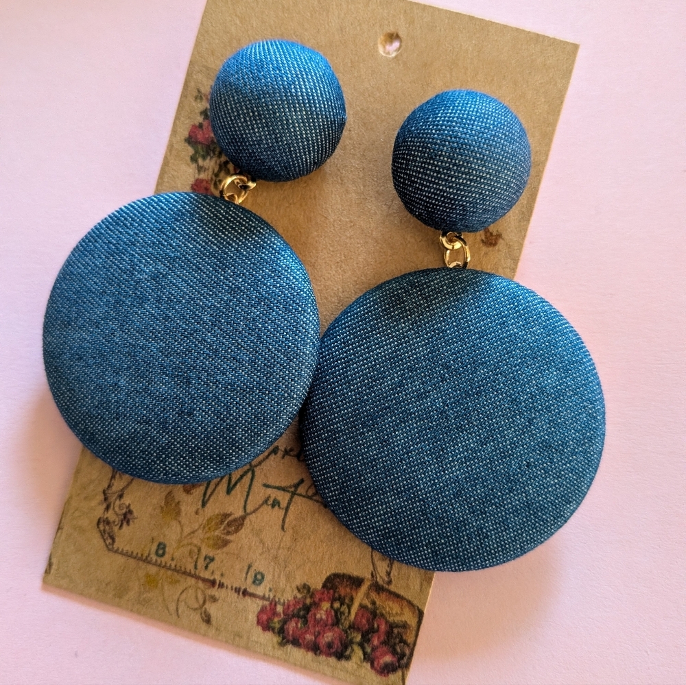 Western Denim Blue Jeans Fabric Stud Earrings Statement